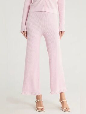 Theory Light Pink Waffle Knit Wide-Leg Pants